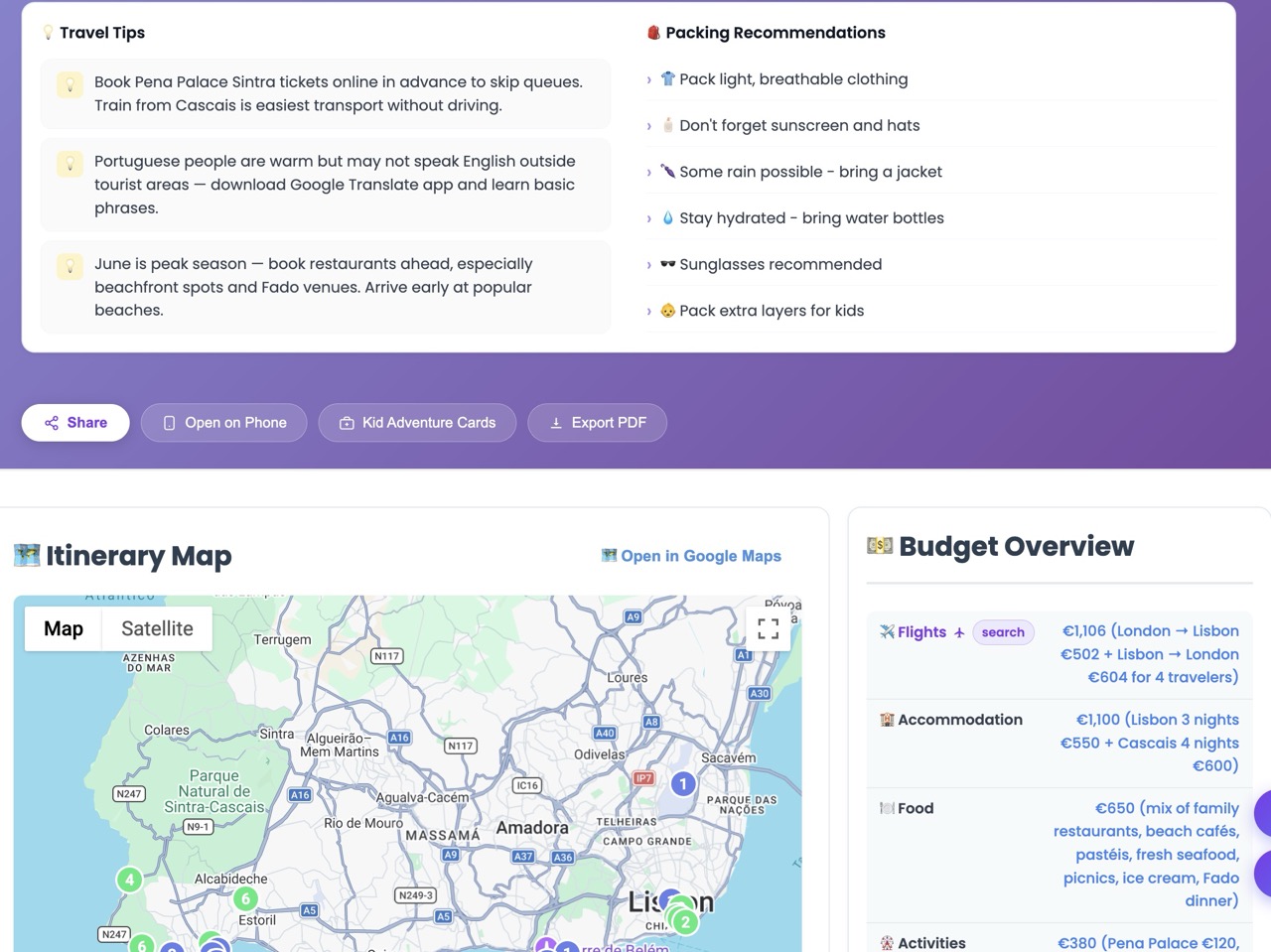 Itinerary map, full budget split, travel tips and packing recommendations