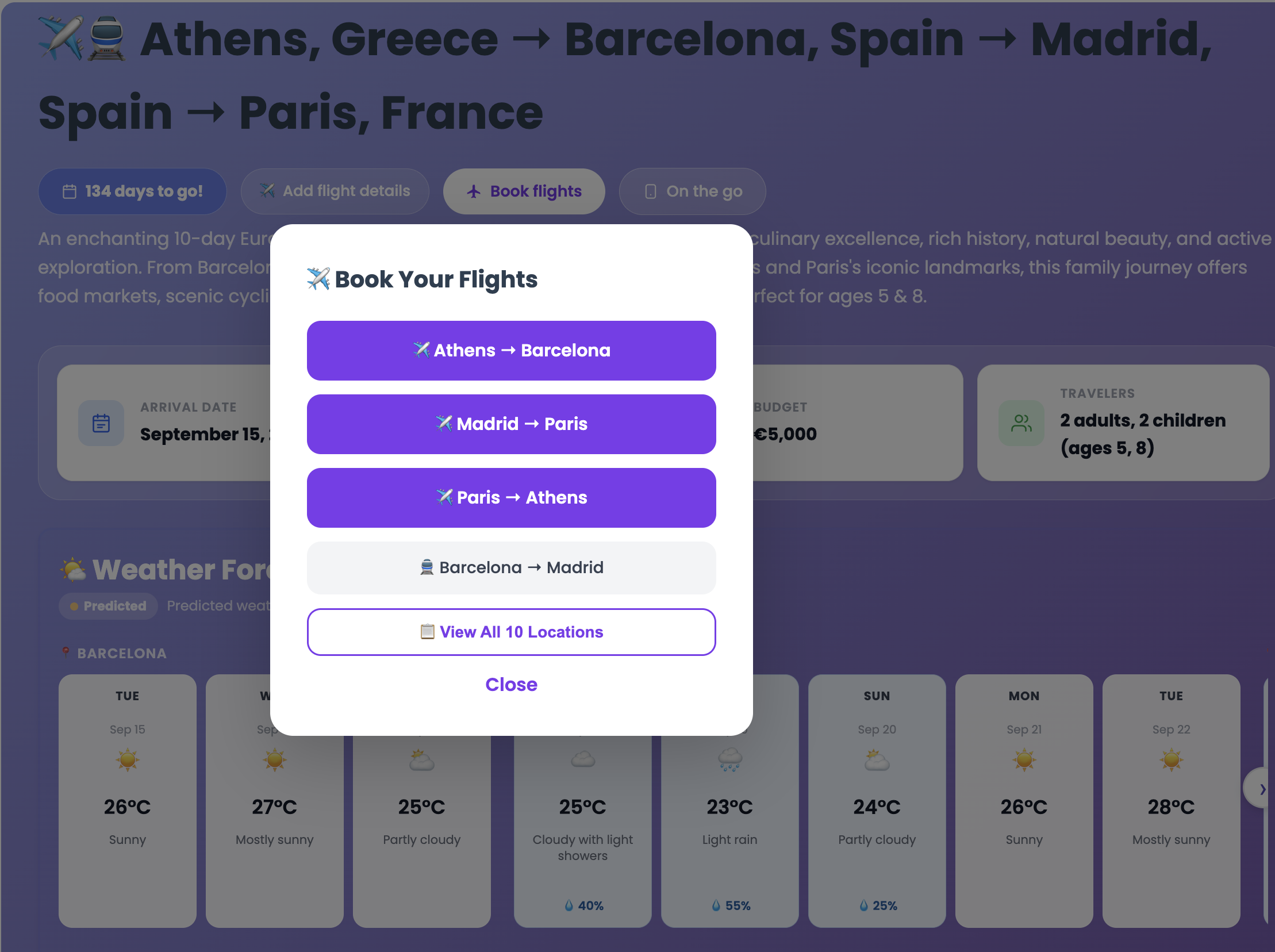 Book flights modal