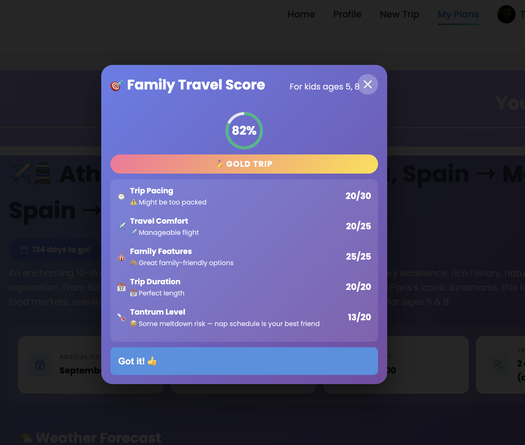 Family travel score