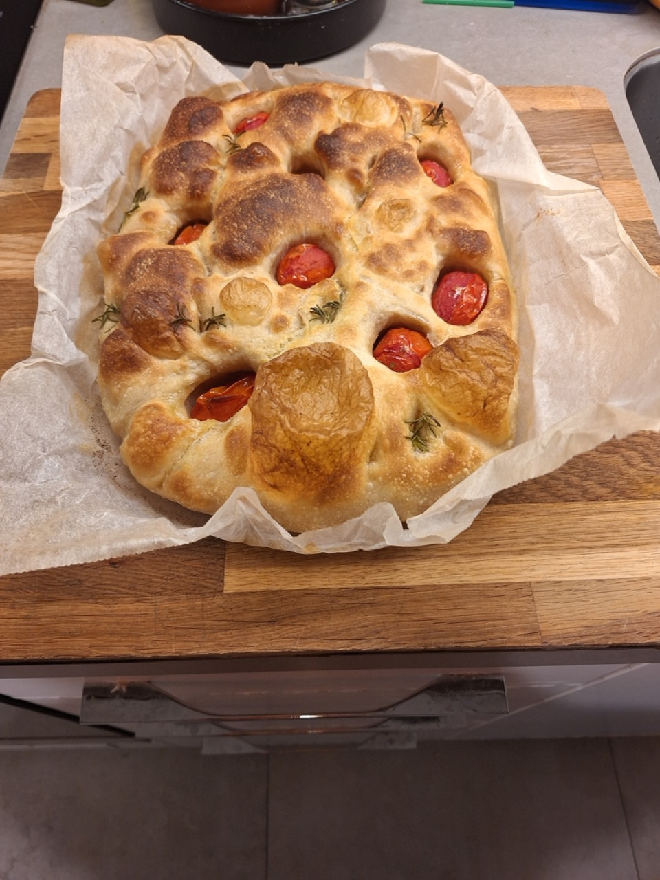 Focaccia with cherry tomatoes and rosemary