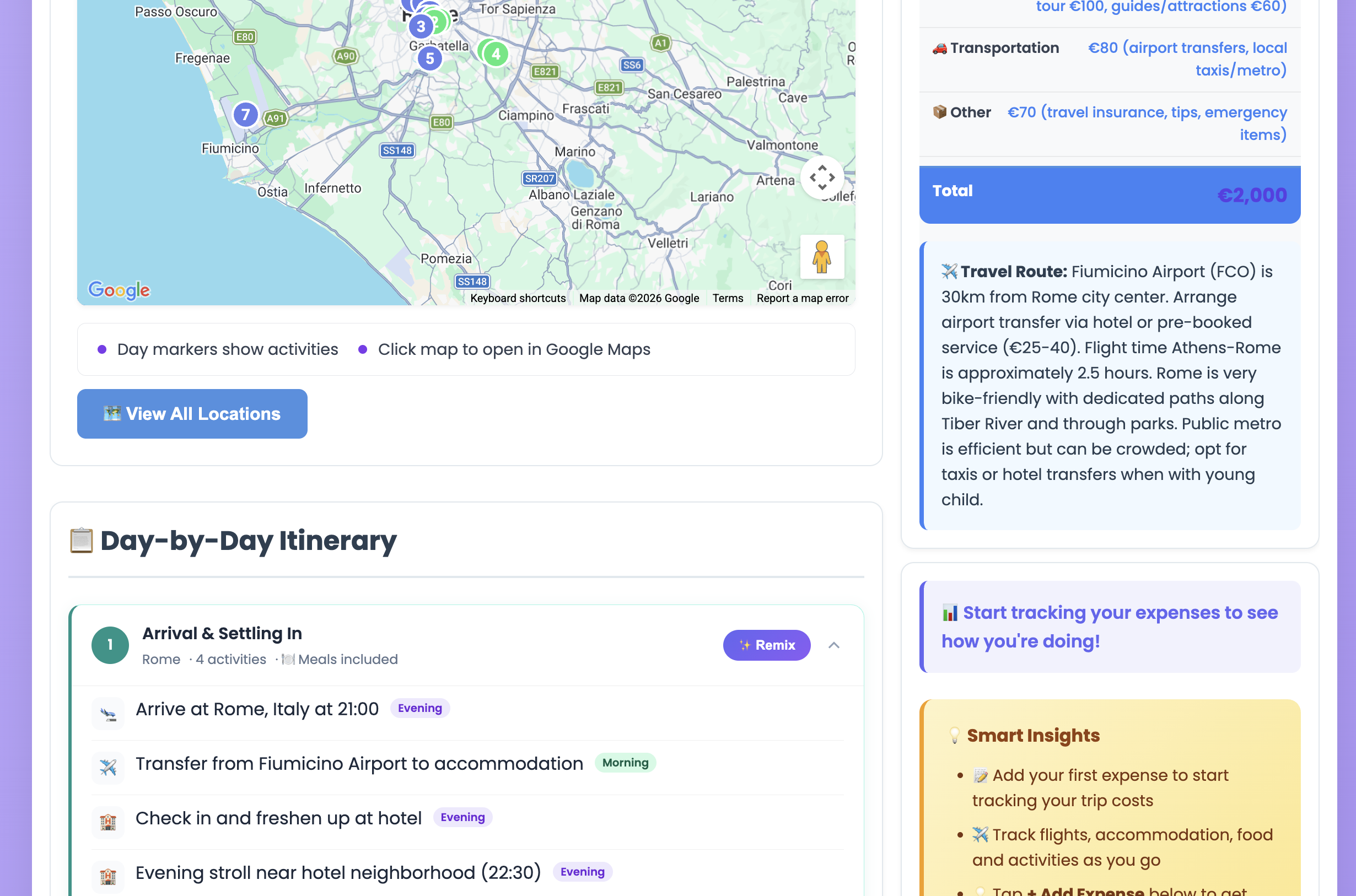 Itinerary and map