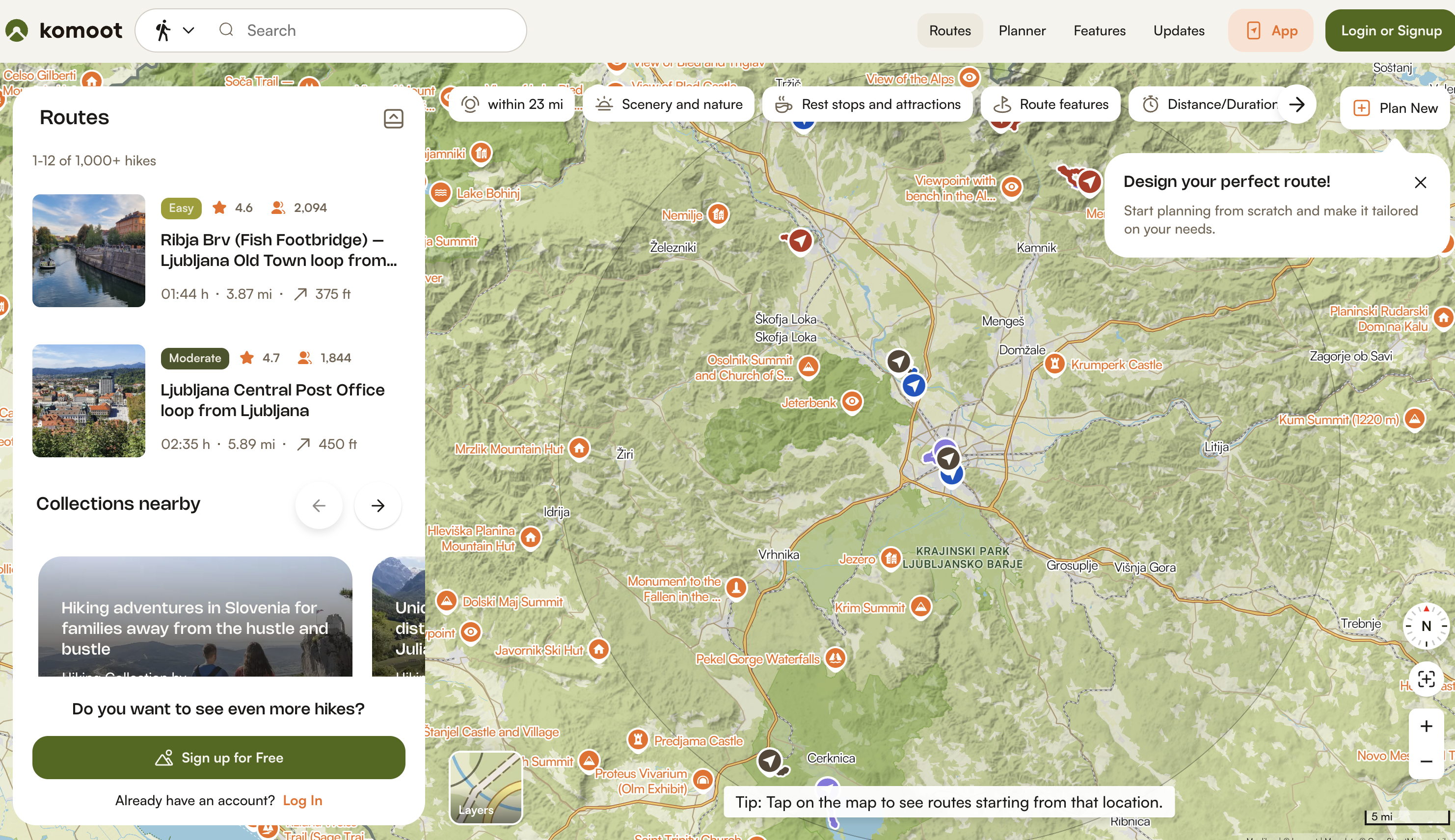 Komoot hiking trails Ljubljana