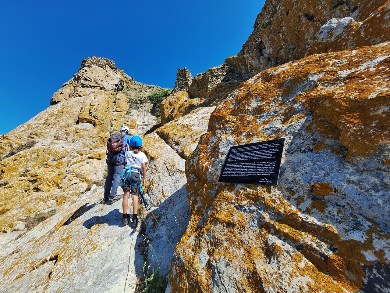 Plaque on the rock marking the route